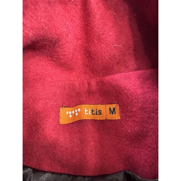 Titis Peaoat Women's Red Tan Coat Zip Hook Loop Closure Size Medium M - Picture 4 of 5